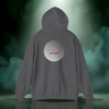Sixth Stitch “4 Tha Homies Alliance Code Hoodie” in charcoal grey. Back print shows a diagonal white-striped circle with a small red square “S” logo centered inside, symbolizing unity through design.