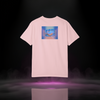 Back of Sixth Stitch Bloom Cipher Tee in Blossom pink featuring the Bloom Cipher graphic — a digital blue-orange flower with hidden sixes woven into the petals, glowing gradient background, and futuristic coded design elements.