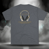 Full back view of the Connected Frequency Tee in premium heather featuring the headphone artwork and mantra across the upper back.