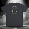 Full back view of the Connected Frequency Tee in vintage navy featuring the headphone artwork and mantra across the upper back.