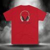Full back view of the Connected Frequency Tee in vintage red featuring the headphone artwork and mantra across the upper back.
