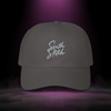 Sixth Stitch Drip Script Cap in dark gray — streetwear dad hat with embroidered “Sixth Stitch” logo, premium cotton fit, urban camo design, part of the Quantum Stitch streetwear collection.