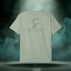 Back view of the First Impression Tee in bay green showing the large “S” script logo above the text “SIXTH STITCH – NEXT LEVEL APPAREL.”