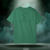 Back view of the First Impression Tee in grass green showing the large “S” script logo above the text “SIXTH STITCH – NEXT LEVEL APPAREL.”