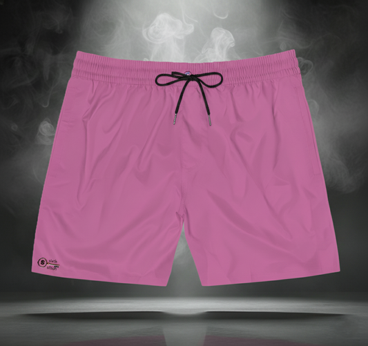 Sixth Stitch Keyed Up Trunks in neon pink with black drawstring, featuring the signature key emblem printed on the lower right leg.