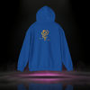 Back of Sixth Stitch Mind Rose Hoodie in royal blue featuring metallic gold “Mind Rose” emblem and scripted Sixth Stitch logo centered on upper back.