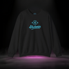 4 Tha Homies Neon Vibe Sweatshirt — black streetwear crewneck with vibrant cyan “4 Tha Homies” graphic and circle-4 emblem, premium fleece design by Sixth Stitch reflecting loyalty and energy.
