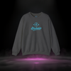 4 Tha Homies Neon Vibe Sweatshirt — dark-heather streetwear crewneck with vibrant cyan “4 Tha Homies” graphic and circle-4 emblem, premium fleece design by Sixth Stitch reflecting loyalty and energy.