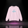 4 Tha Homies Neon Vibe Sweatshirt — light-pink streetwear crewneck with vibrant cyan “4 Tha Homies” graphic and circle-4 emblem, premium fleece design by Sixth Stitch reflecting loyalty and energy.