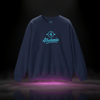 4 Tha Homies Neon Vibe Sweatshirt — navy streetwear crewneck with vibrant cyan “4 Tha Homies” graphic and circle-4 emblem, premium fleece design by Sixth Stitch reflecting loyalty and energy.