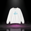 4 Tha Homies Neon Vibe Sweatshirt — white streetwear crewneck with vibrant cyan “4 Tha Homies” graphic and circle-4 emblem, premium fleece design by Sixth Stitch reflecting loyalty and energy.