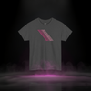 The Parallax Effect Tee in dark heather grey — futuristic streetwear t-shirt by Sixth Stitch with stacked neon “Sixth Stitch” logo cascade across chest, premium cotton fit designed to shift perspective.