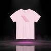 The Parallax Effect Tee in light pink — futuristic streetwear t-shirt by Sixth Stitch with stacked neon “Sixth Stitch” logo cascade across chest, premium cotton fit designed to shift perspective.
