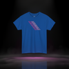 The Parallax Effect Tee in royal blue — futuristic streetwear t-shirt by Sixth Stitch with stacked neon “Sixth Stitch” logo cascade across chest, premium cotton fit designed to shift perspective.