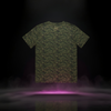 Rock Bottom Camo Tee back view — premium digital camo shirt with gold “Sixth Stitch” signature script below the neckline, minimalist streetwear detailing and elevated finish.