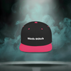Front of Sixth Stitch Static Stitch Snapback with black crown and neon pink bill, featuring bold embroidered “Sixth Stitch” logo across the front. Structured flat-bill cap with snapback closure.