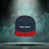 Front of Sixth Stitch Static Stitch Snapback with navy blue crown and red bill, featuring bold embroidered “Sixth Stitch” logo across the front. Structured flat-bill cap with snapback closure.